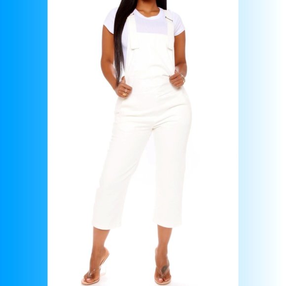 White Denim Overalls - Fashion Nova - Picture 1 of 3